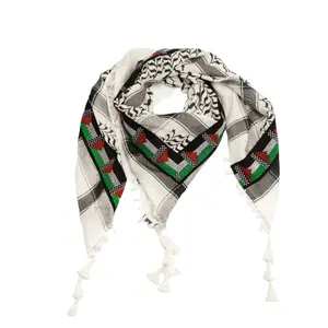 Palestinian Keffiyeh with Embroidery, Flag Design, Embroidered Detailing, Classic Style, Made in Palestine