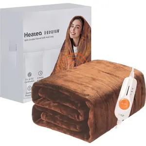 Electric Heated Blanket, 50"x60" Double Soft Flannel Electric Blanket Throw with 3 Heating Levels,ETL&FCC Certified,4H Auto Off Heating Blanket&Overheat Protection for Home Office,Gifts,Brown