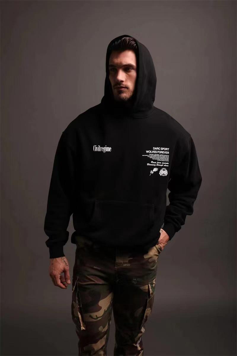 Darcsport Wolf Head Rose Terry Sweater Loose Breathable Workout Top