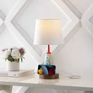 JONATHAN Y Houston Coastal Style Iron/Resin Rocket LED Kids' Table Lamp with Phone Stand and USB Charging Port , for bedroom, living room, foyer, hallways, dining room, dorms