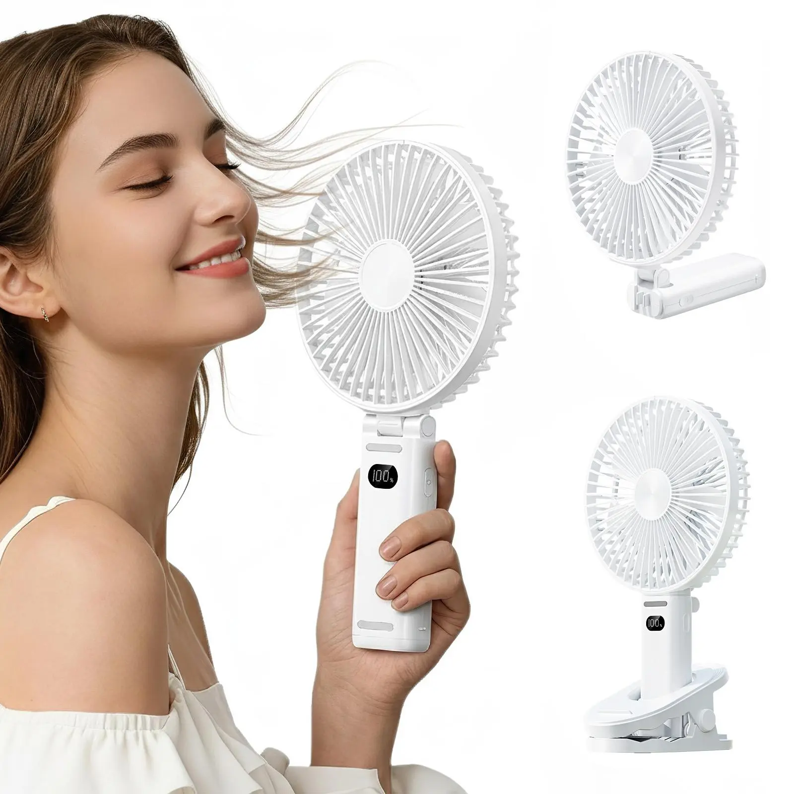 3600mAh Handheld Cooling Fan,Portable Clip-On Fan, Rechargeable Foldable Fan for Travel, Camping & Outdoor,  4 Speed Foldable Small Desk Fan for Office & Stroller