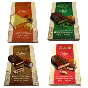 ChocCart Dubai Chocolate - 4 Flavors - 12 Bars Per Pack - 50g Each Bar - Chocolate with Kunafa