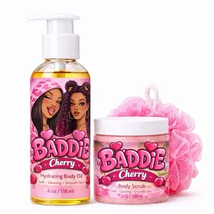 Cherry Body Oil & Body Scrub Set  Hydrating Body Oil for Glowing Skin + Exfoliating Body Scrub | Moisturizing Dry Skin, Soft Smooth Skin, Body Care Bundle Glow Routine