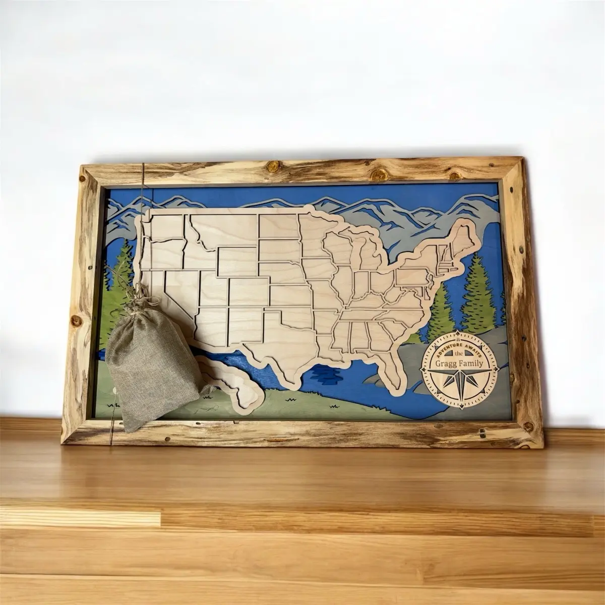 Personalized Wooden Travel Map - Hangable Decor for Family Travel Planning with Interactive Features and Fun Design