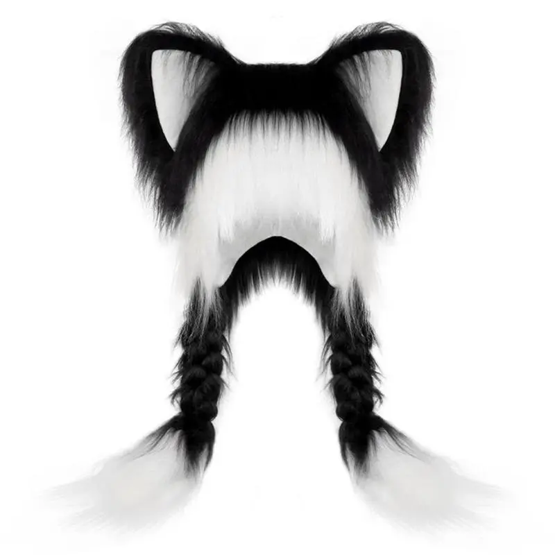 Valentine's Day gift recommendation—a soft, plush animal ear hat with braids, perfect for cosplay and winter party looks, available in white and pink.