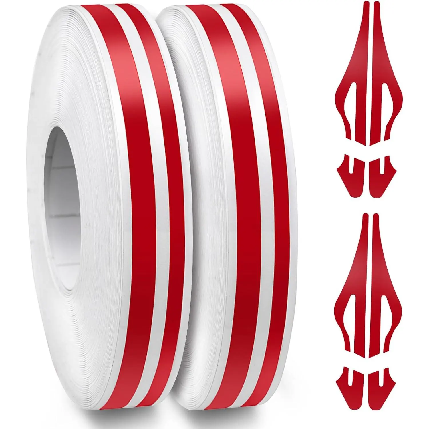Red Decorative Automotive Vinyl Pinstriping Tape - 2-in-1 Dual Stripe Car Decals (1/5" & 1/10"), 2 Rolls x 33 ft Self-Adhesive Trim for Vehicle Exterior Decoration, DIY Decor, Decal For Cars, Scratchproof, Anti-Scratch, Flexible, Automobile Decals, Decals