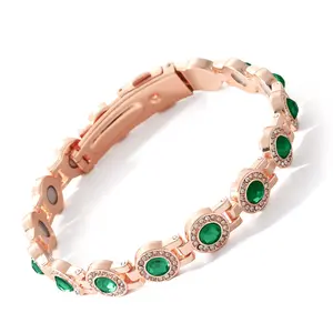 Pure Copper Bracelets for Women, 4X Ultra Strength Magnetic Bracelet with 3800 Gauss Neodymium Magnets & Dazzling Austrian Cut Crystals Stone, Adjustable Jewelry Gift