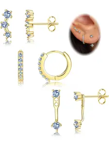 Sterling Silver Color Earrings for Women, 3 Pairs Hypoallergenic Stud Hoop Cartilage Earrings, Small 925 Earring Stacks, Non-Tarnish, Stud Earring Jewelry, High Quality Earrings