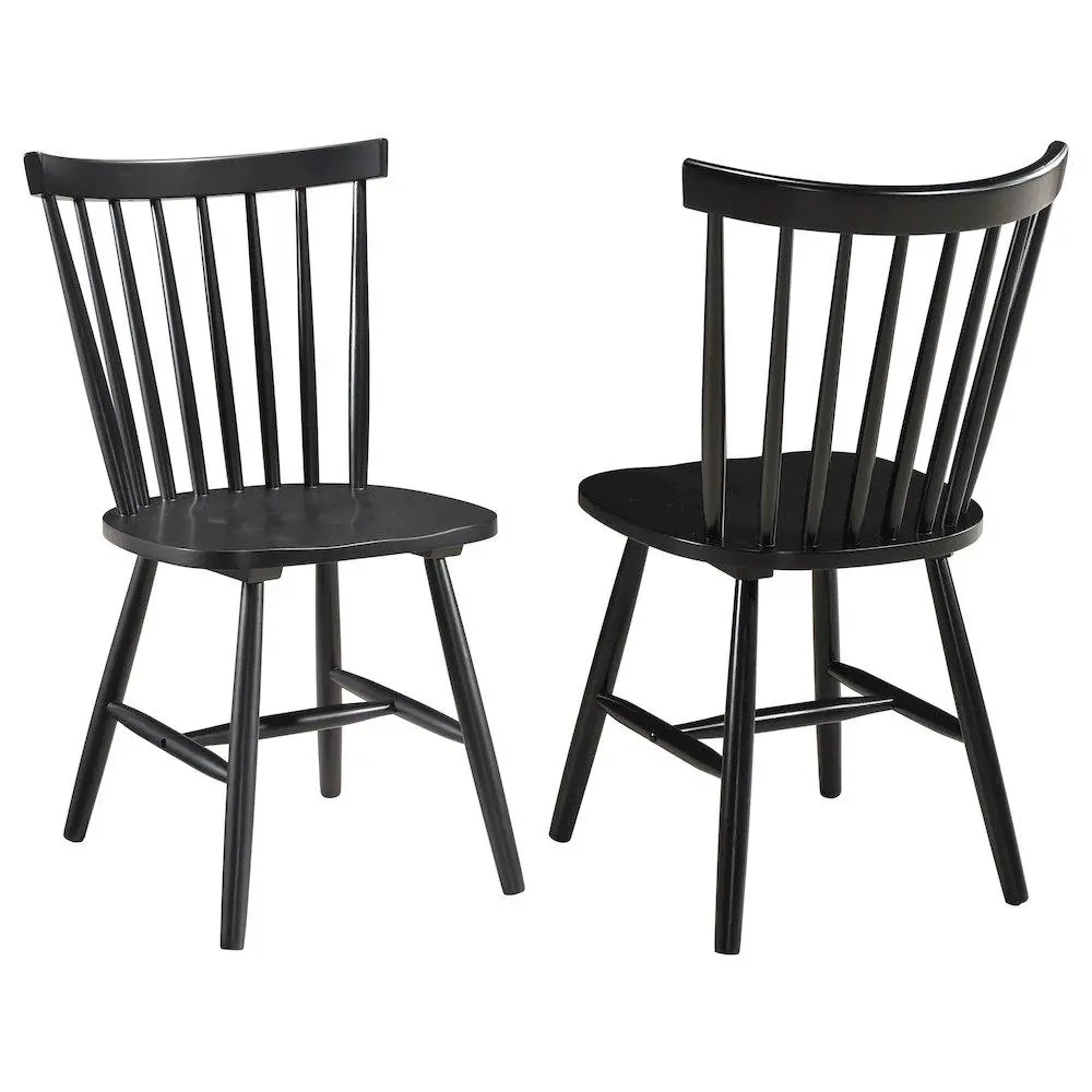 Hollyoak Windsor Wood Traditional Dining Side Chairs (Set of 2) - Black Fixed-Back Kitchen Dining Chairs, Black Dining Room Furniture