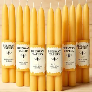 12 Pack Beeswax Taper Candles,8in Dripless Pure Beeswax Candles Non ,8 Hours Long    Candle Sticks, and Unscented Bees Wax Candle for ,Prayer,Tall Tapered