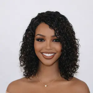Jerry Curl Wig  Side Part Lace Front – Short Bob, Glueless  100% Brazilian Remy Human Hair  Natural Color, 12A Quality #jerrycurlwig #gluelesswig