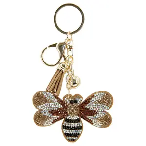 RHINESTONE BEE KEY CHAIN WITH TASSEL No Warning Applicable Sparkling Bee Design and Tassel Accent