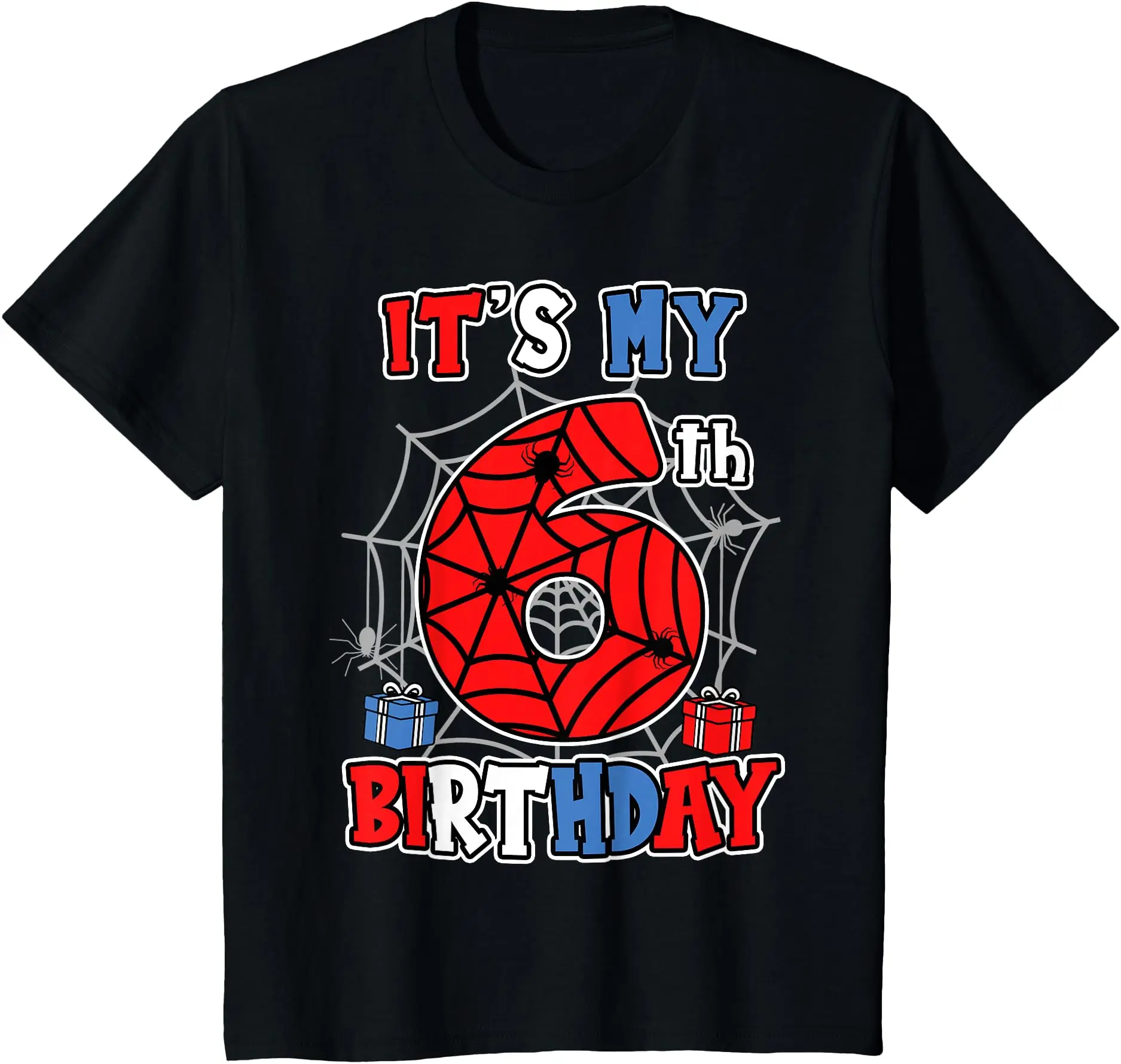 It's My 6th Birthday Spider Theme Party 6 Year Old Boys Kids T-Shirt