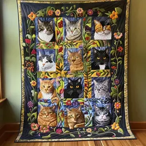 Bohemian Style Cat Whimsical Cat Blanket Perfect For Sofa Naps |   The Perfect Gift For Cat Lovers, Comfortable Casual Blanket With Cat Theme Decoration