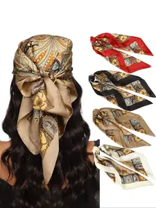 Women Bandanas Set, Casual Soft Scarf, Paisley Print Scarf, Colorful Printed Square Scarves, Casual Summer Accessories, Beach Vacation Style, 4-Piece Pack