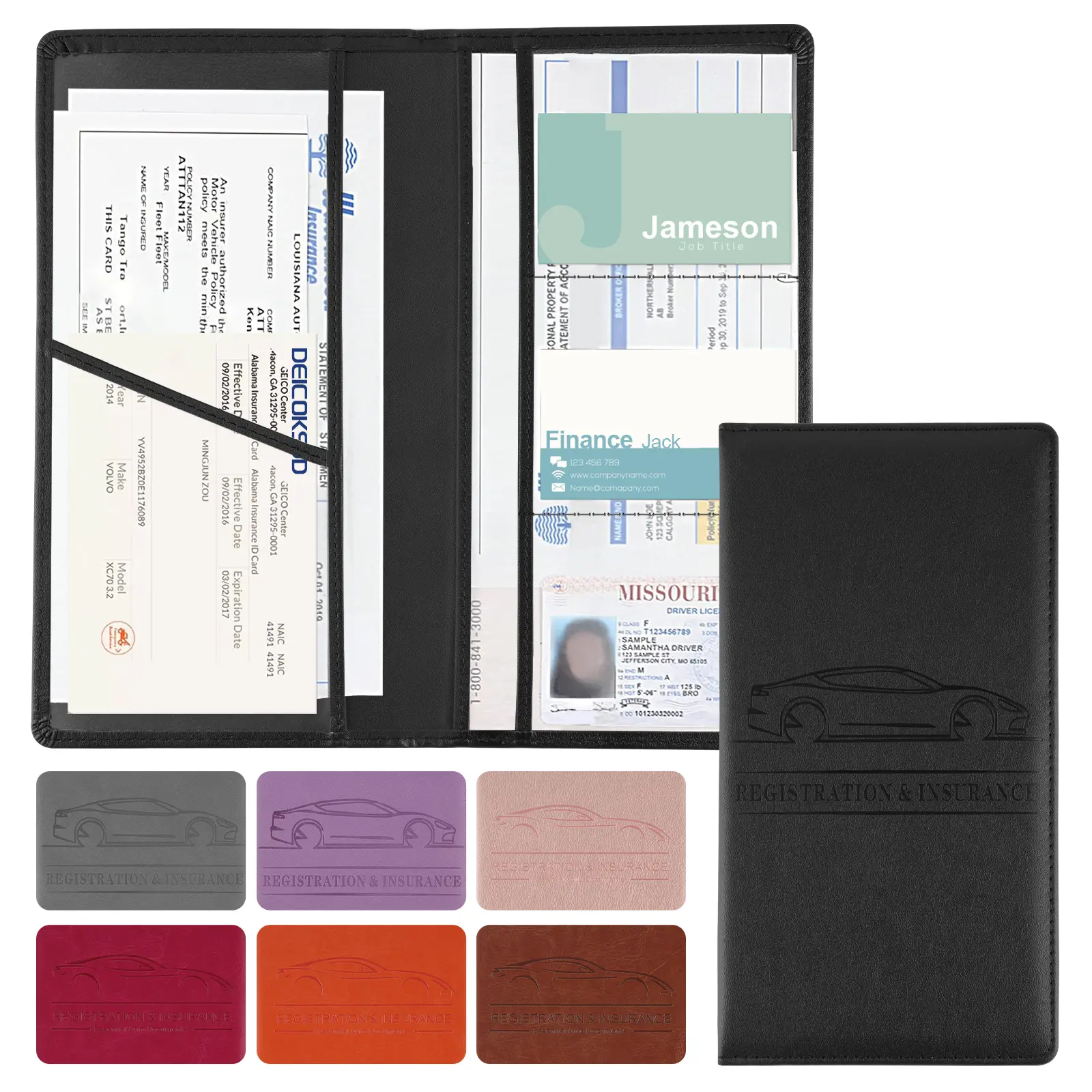 JUSTTOP Car Registration and Insurance Holder,Car Document Holder for Cards License with Magnetic Shut,Vehicle Glove Box Car Organizer for Documents, Cards, License