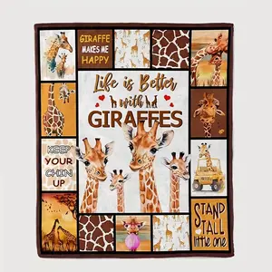 Cozy Giraffe Blanket Tear-Resistant Adorable 1pc Giraffe Print Flannel Blanket "Life is Better with Giraffes" Design All-Season Cozy Throw for Home Camping Travel Perfect Gift for Family & Friends Giraffe