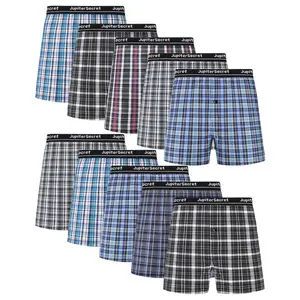 JupiterSecret Men's Woven Boxer Shorts - 10PCS, Elastic Waistband, Checked, Casual Style Underwear, Breathable Undergarments, Basics