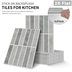 10 PCS Light Grey Marble Vertical Stripe GST Tile Stickers | PE Crystal Foam Waterproof Anti-Collision | Peel & Stick Decor for Kitchen, Bathroom & Ceiling