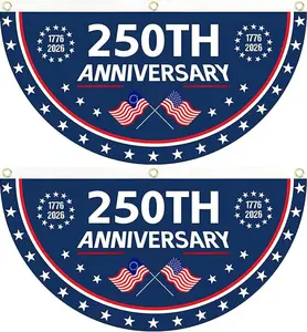 Set of 2 USA 250th Celebration Flags, 1.5x3 FT 1776–2026 Commemorative Banners, Double Layer Fabric for Wall, Entryway, Patio, Railing, Exterior Display Decor