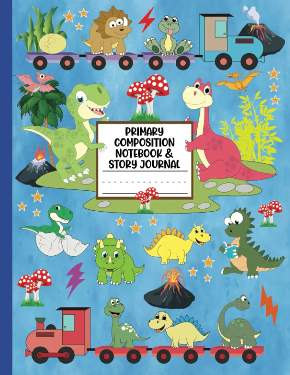 Primary Composition Notebook And Story Journal: Dinosaur Era Dotted Midline And Picture Space Exercise Workbook For Kids Grades K-2