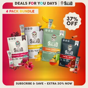 Salud 2-in-1 [All-In-One Bundle] Agua Fresca Drink Mix, Energy + Focus, Hydration + Immunity, Greens + Superfoods & Calm + Sleep, Organic Caffeine, Electrolytes, Probiotics, Melatonin, Non-GMO, Vegan (4-Pack, 60 Servings), Deals For You Days