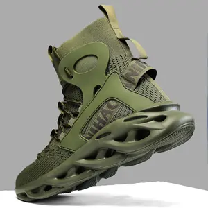 Shoes for Gentlemen Breathable High Top Shock Absorption Shoes - Men's Blade Type Lace Up Non-Slip Shoes for Jogging Walking
