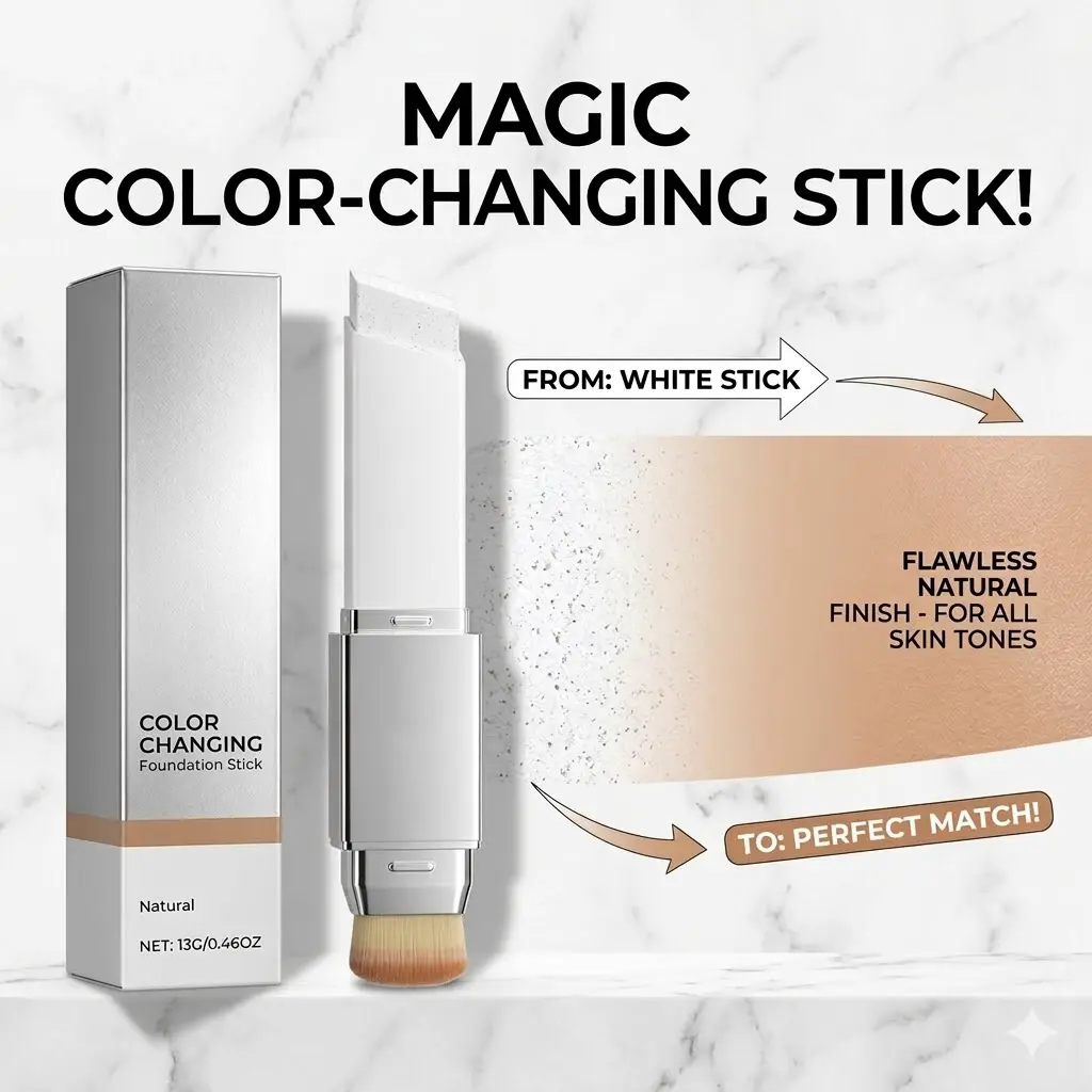 2-in-1 Color-Adapting Cosmetic Foundation Stick, Concealer & Makeup, Lightweight Texture, Matte Buildable Natural Finish, Smoothing Sheer Breathable Everyday Use Product, Even Skin Tone, 2-In-1 Concealer & Foundation, All Skin Types