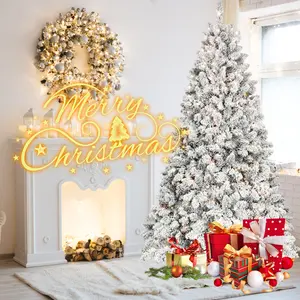 Naistde Snow-Flocked Christmas Tree with UL Light Natural Pine Cones Snowy PVC Tips Hinged Structure Stable Metal Stand Easy Setup Party Decoration