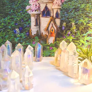 Rainbow Aura Quartz Points | Angel Aura Quartz Obelisk, Aura Quartz Crystal Tower, Angel Aura Chakra Tower, Rainbow Chakra Crystal, Avg 1.75"