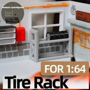 6PCS 1/64 Scale Model Car Tire Racks with 4 Tires, Double-Layer Mini Wheel Storage, Display & Organiser Racks, Car Tire Organizer, Display Stand - Diorama Accessories for Desktop Garage Scenes, Minicar Accessories