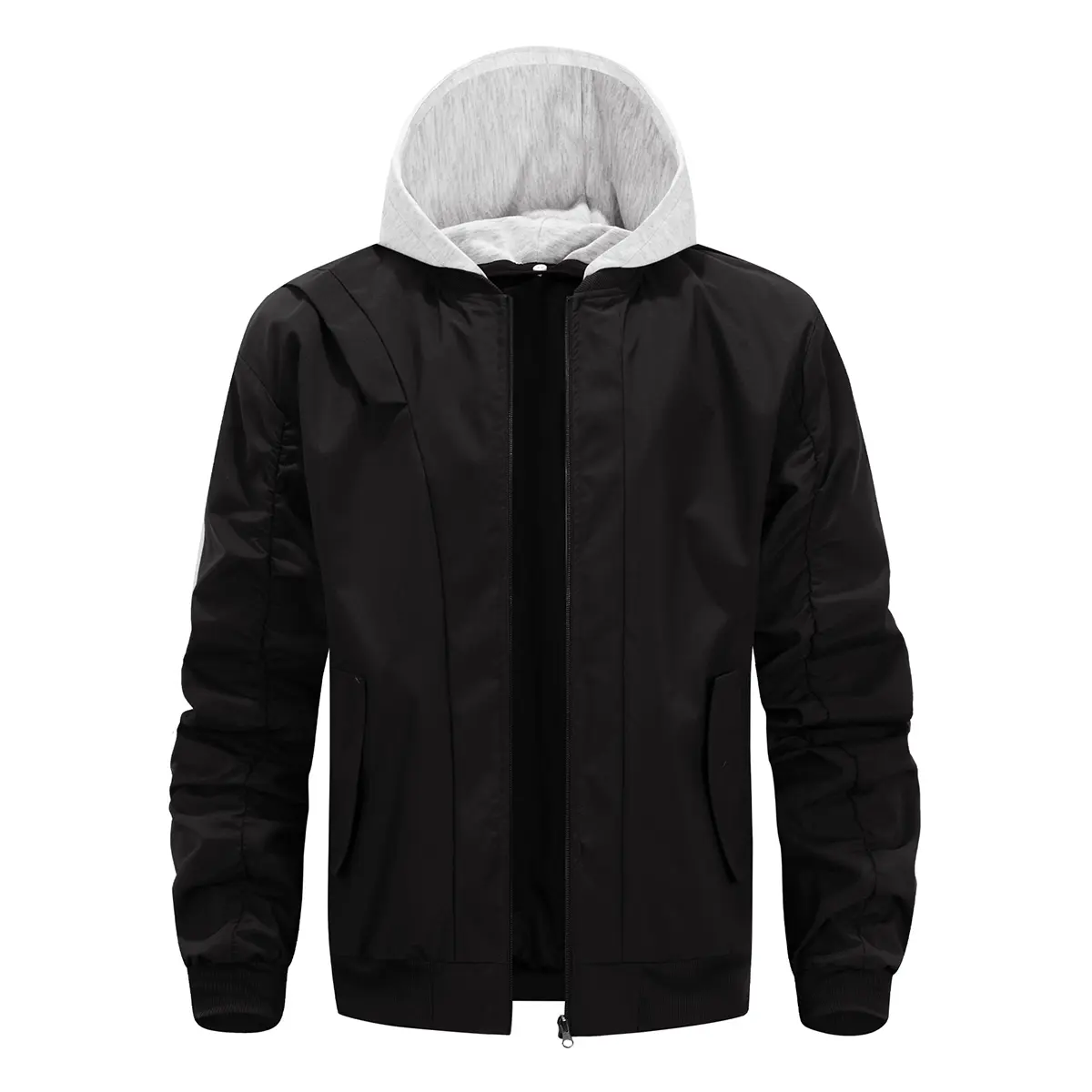 JOGWAVE men’s hooded baseball jacket for spring and summer, casual zip-up lightweight windproof outerwear; sporty school-style jacket with a fashionable, trendy student collegiate design; slim-fit long-sleeve coat suitable for various seasons; Y2K futuris