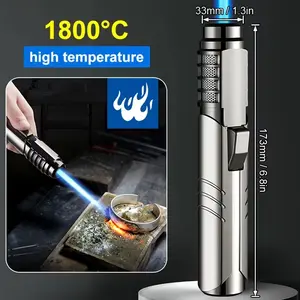 1800°C High-Temperature Windproof Blue Jet Flame Torch Lighter | Refillable Butane Gas Blowtorch, Metal Alloy Body With Adjustable Flame For Welding, Bbq, Camping & Stove Ignition (Butane Not Included), Without Battery