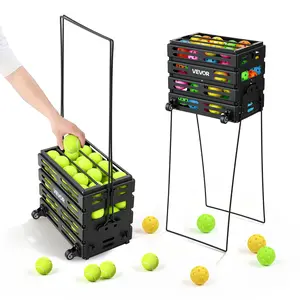 VEVOR Tennis Ball Hopper, Holds 80 Tennis Balls, Pickleball Basket Cart with Wheels for Easy Pick Up, Portable Pickleball Collection Caddy with Heavy-Duty Construction, for Training Carrying Storage