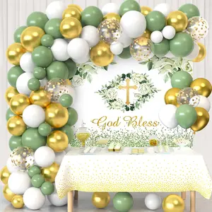 Baptism Decorations for Boys Girls First Communion Decorations Mi Bautizo Christening, Sage Green Balloons Arch Set Backdrop