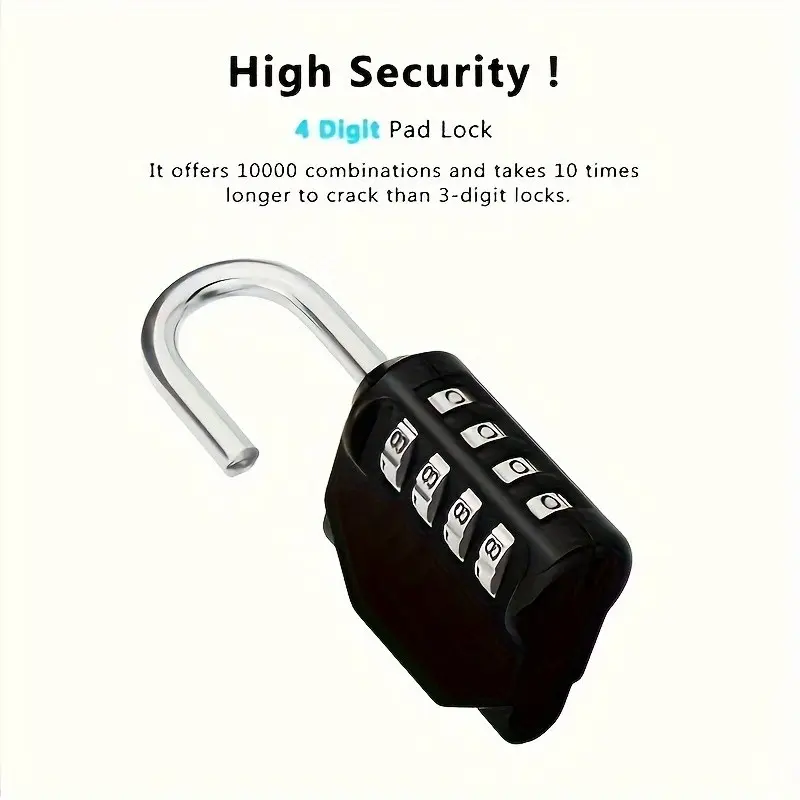 4-Digit Combination Padlock, Security Lock, Sturdy Lock for Cabinets, Lockers, Gyms, Schools, Outdoor Use, Durable and Easy-To-Use Design, Combination Locks, Secure Lock