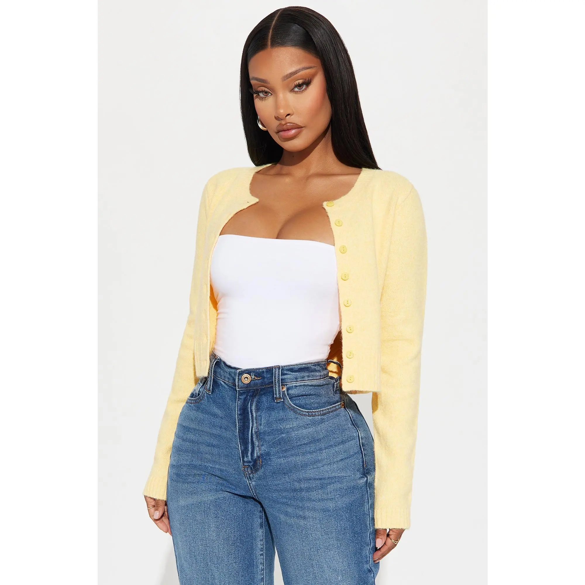 Sweet Sensation Cropped Cardigan - Yellow Sweet Sensation Cropped Cardigan - Yellow