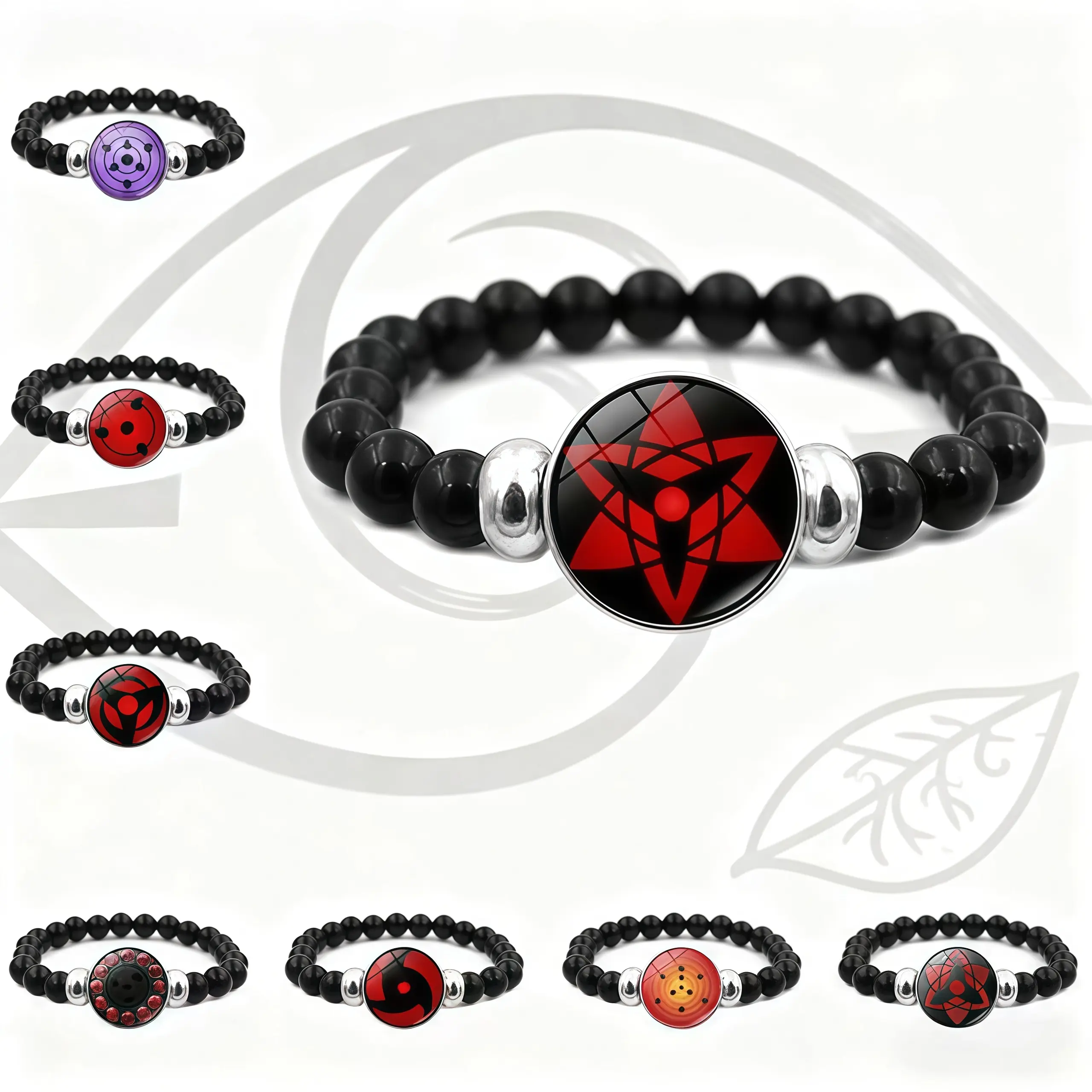 Anime Sharingan Bracelet, Trendy Multilayered Black Beaded Uchiha Symbol Jewelry for Men & Women, Stackable Stretch Fan Collectibles for Casual Wear, Trendy Jewellery Accessories, Jewelry Gifts, Multilayered Stack, Fans Of Uchiha Clan, Unisex, Stretch Ban