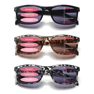 3 Pack Progressive Multifocal Reading Sunglasses Blue Light Blocking UV Protection Computer Readers Spring Hinge Oversized Frame Unisex Eyeglasses