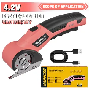 HANWISE cordless electric scissors, rechargeable cardboard box cutting machine with safety lock and LED light, electric rotary cutting machine for leather, carpet and plastic cutting, also an excellent gift for Christmas, Thanksgiving and Halloween