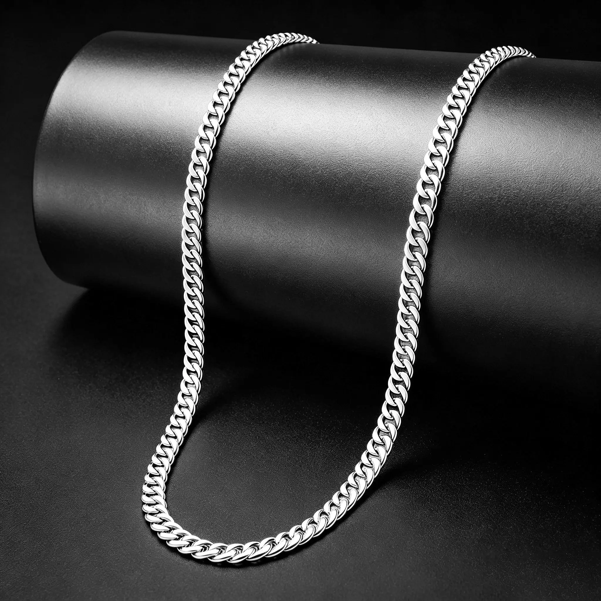 Men's Classic Curb Style Silver Cuban Link Chain Jewelry Necklaces - Premium Anti-Tarnish Coat Accessory, Hip Hop Flat Links Design, Gym-Friendly Durable Build, Ideal for Solo or Stacked Wear (Bold Effect No Pendant Needed)