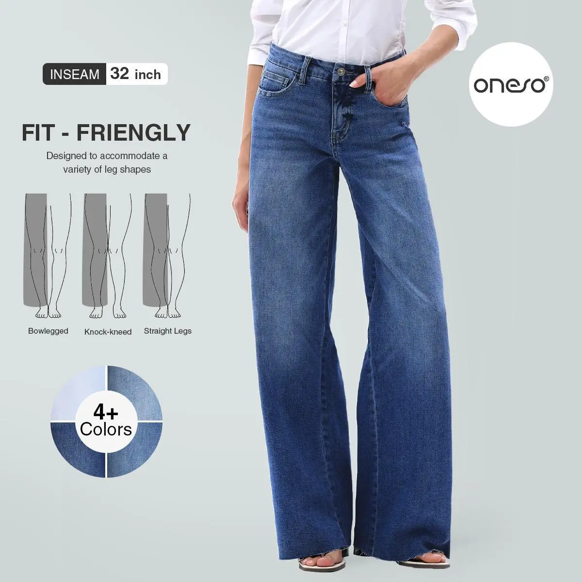 ONESO Vintage Streetwear Jeans for Women, Stretchy Baggy Wide Leg Denim with a Mid-Low Waist and Distressed Raw Hem, Bottoms, Basic, Pants, Zipper, Minimalist, Baggy Raw Denim Jeans, Casual, Fabric, Low Rise Baggy Jeans