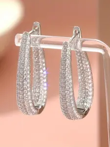 Stylish Sparkling Synthetic Zircon Earrings, Elegant Accessories for Women's Weddings and Parties, Perfect Valentine's Day Gift Jewelry, Artificial Zirconia Earrings