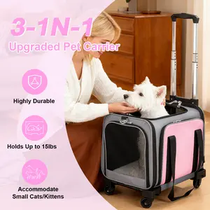Rolling pet transport box with wheels, expandable rolling pet box - dual-sided design transport box that can be carried crossbody or handheld (with dual-sided cushion) Suitable for pet travel bags for dogs, usable in both winter and summer seasons