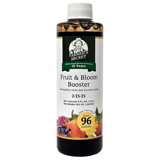 Farmer’s Secret Fruit & Bloom Booster Fertilizer (8oz) - Super Concentrated - Increases Flowering and Yield on All Varieties of Fruits, Vegetables and Flowers
