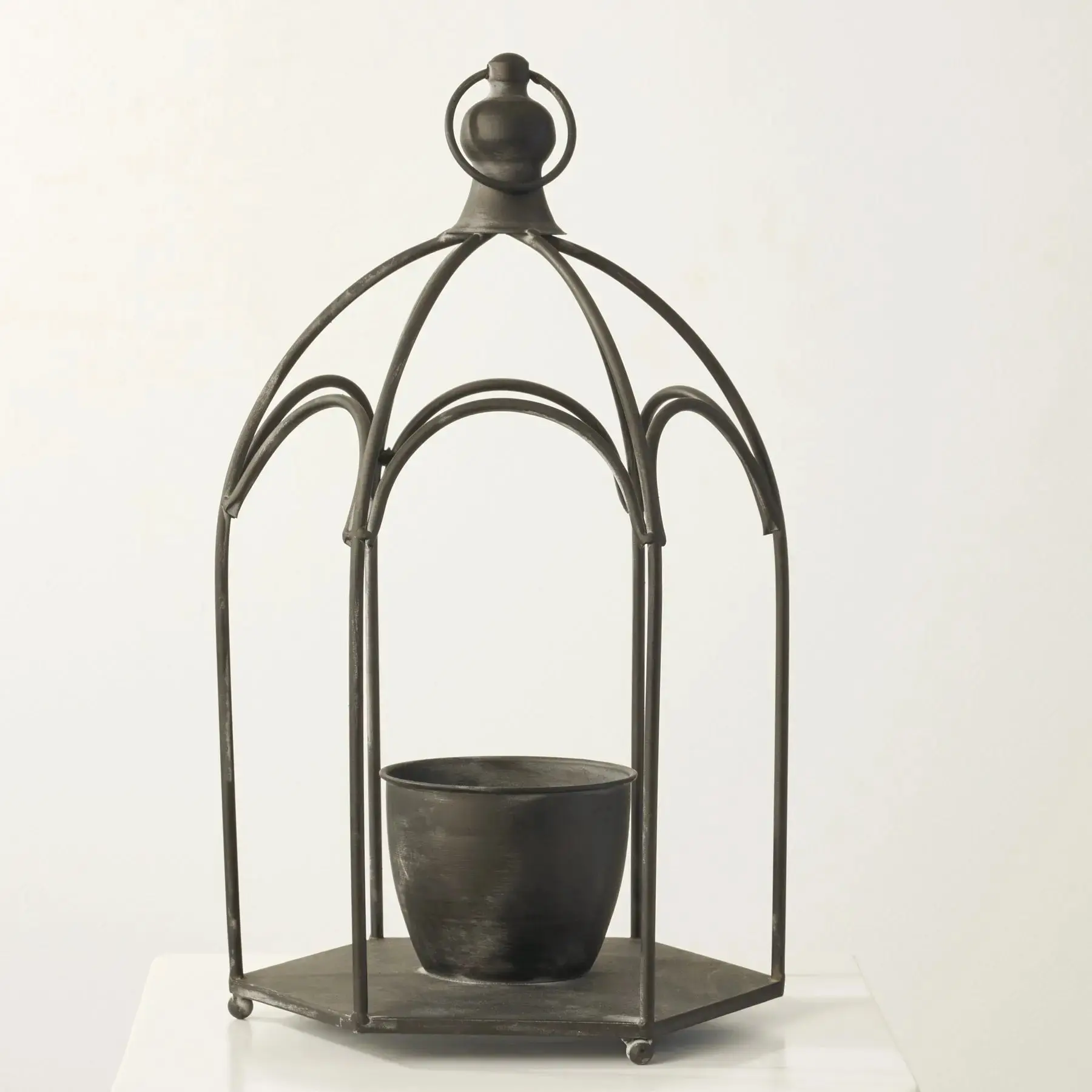 Large Galvanized Metal Lantern Candle Holder - Decorative Design Candleholder, Home Accessories, Candle Lantern Planter for Living Room, Fireplace Mantel, Metal Lanterns