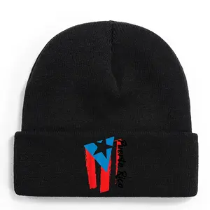 S&T Puerto Rico Flag Hispanic Traditional Month Puerto Rico Pride Retro Knitted Hat - 100% Acrylic Knitted Winter Hat, Designed with Puerto Rican Colors (Red, White, Blue) and PR Letters, Unisex Warm Hat Suitable for Men and Women, Cultural Pride Gift