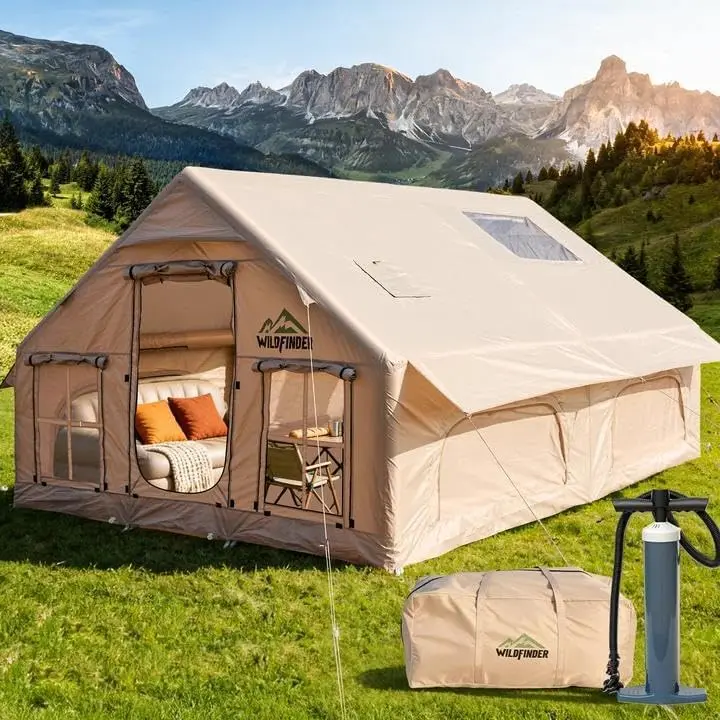 WildFinder Inflatable Tent with Skylight, 5-Min Quick Setup Blow Up Tents with Pump, Heavy Duty Inflatable House, Waterproof Hot Tent with Stove Jack, Air Glamping Tents for Camping