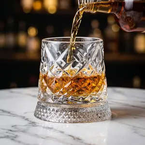 Spinning Crystal Whiskey Glass Luxury 360° Rotating Tumbler – Elegant European Diamond Cut Stress Relief Drinkware, Premium Barware Gift for Men, Rotating Glass Cup  Mug Utensils Utensils