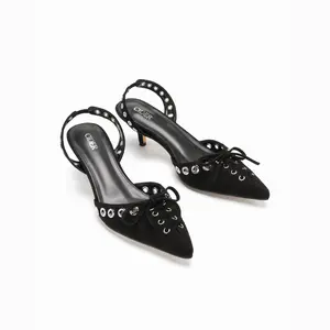 Cider FAUX SUEDE BOWKNOT SLINGBACK KITTEN HEELS